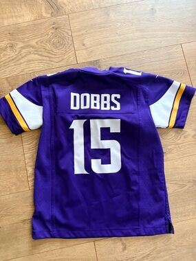 Nike Purple White & Gold Kids Football Jersey Dobbs #15 Vikings